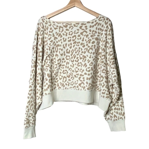 Aerie Cotton Blend Cheetah Print Cropped Sweatshirt Boat Neck Oversize US S - Picture 4 of 10